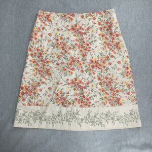 Talbots Skirt 8 Floral Beige A-Line Pencil Vintage Stretch Orange Canvas